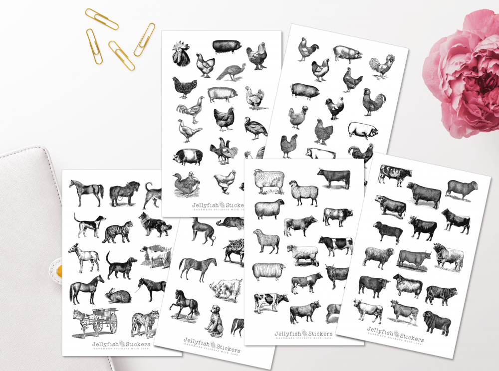 Vintage Farmtiere Sticker Set